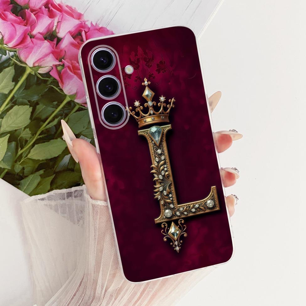 Pouzdro Pro Samsung S24 Kryt Průhledné Luxusní Koruna Písmena A-Z 2D Plochý Vzor Měkké Pouzdro Pro Samsung Galaxy S24 SM-S921B