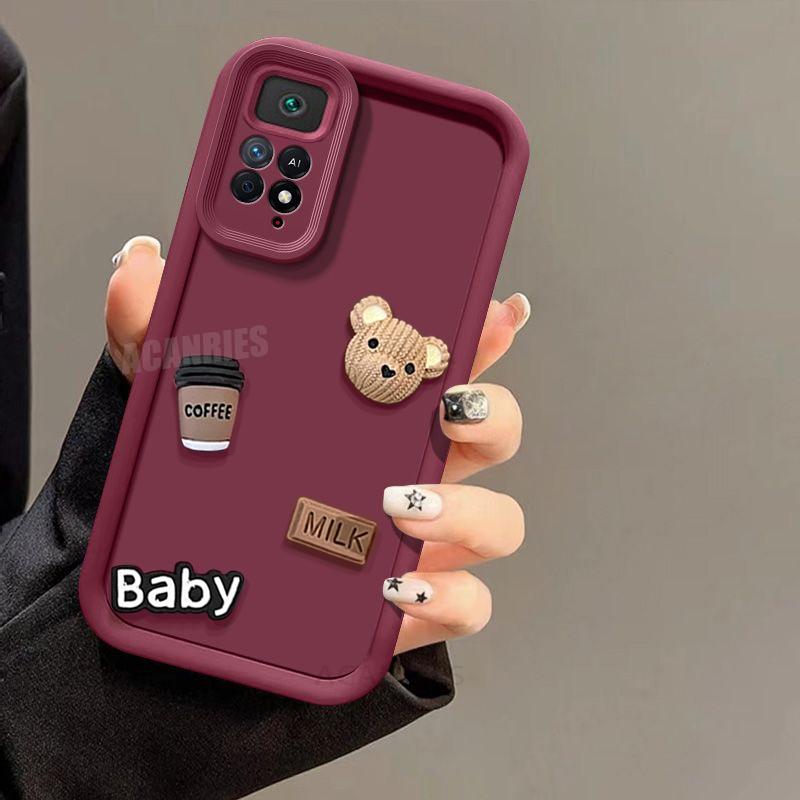 

Note11 Cute 3D Bear Coffee Liquid Silicone Case For Xiaomi Redmi Note 11 Pro 11pro 11s 4g Note11pro Cartoon Soft Cover Note11s Redmi Note 11 Pro 5g