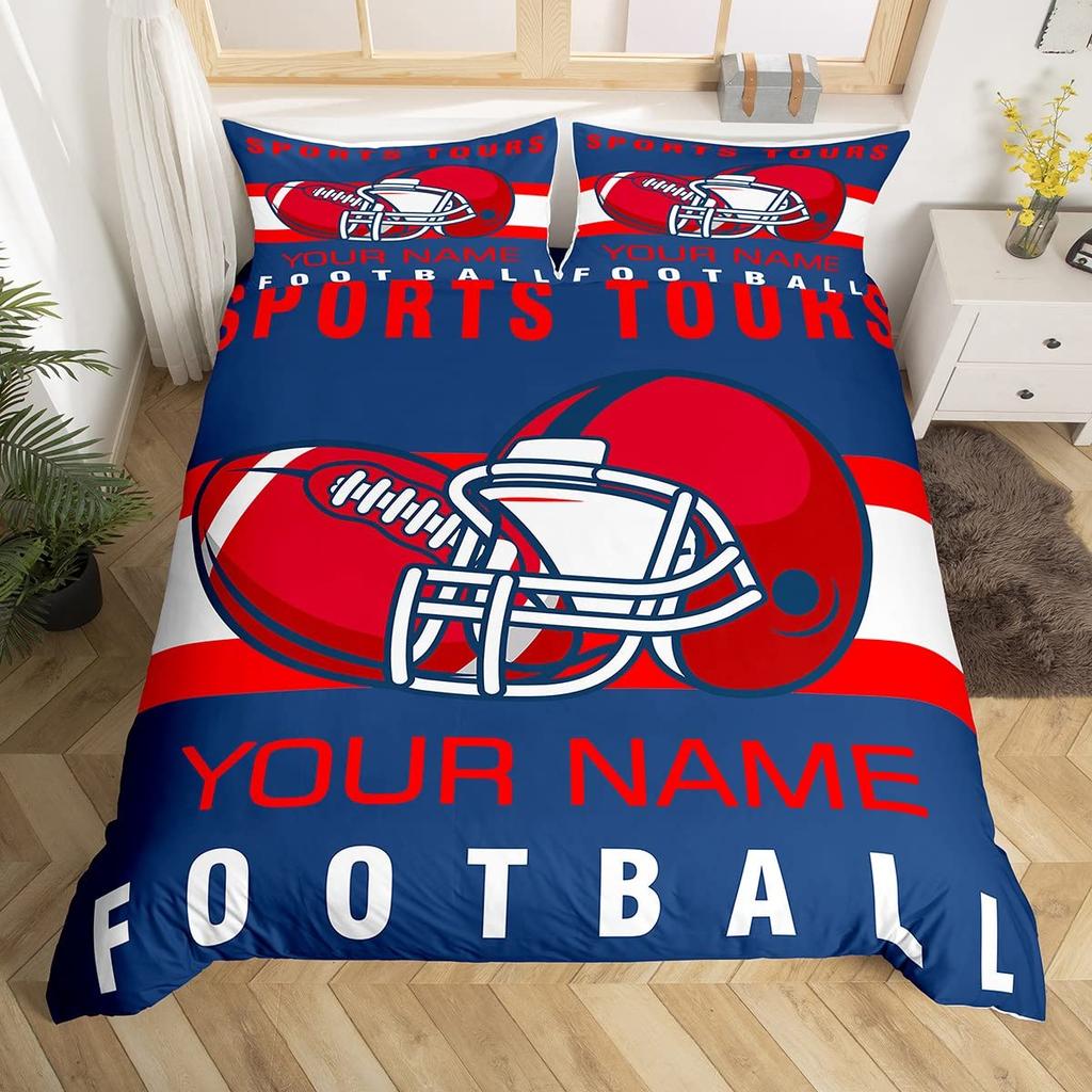 Custom Football Bedding Set Customized Name DIY American Football Game Duvet Cover Set Sports Theme Comforter Cover For Boys
