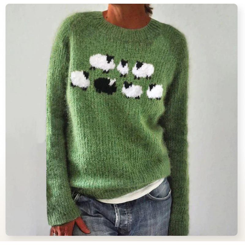 New Women's Color-Block Round Neck Loose Fashion Sweater