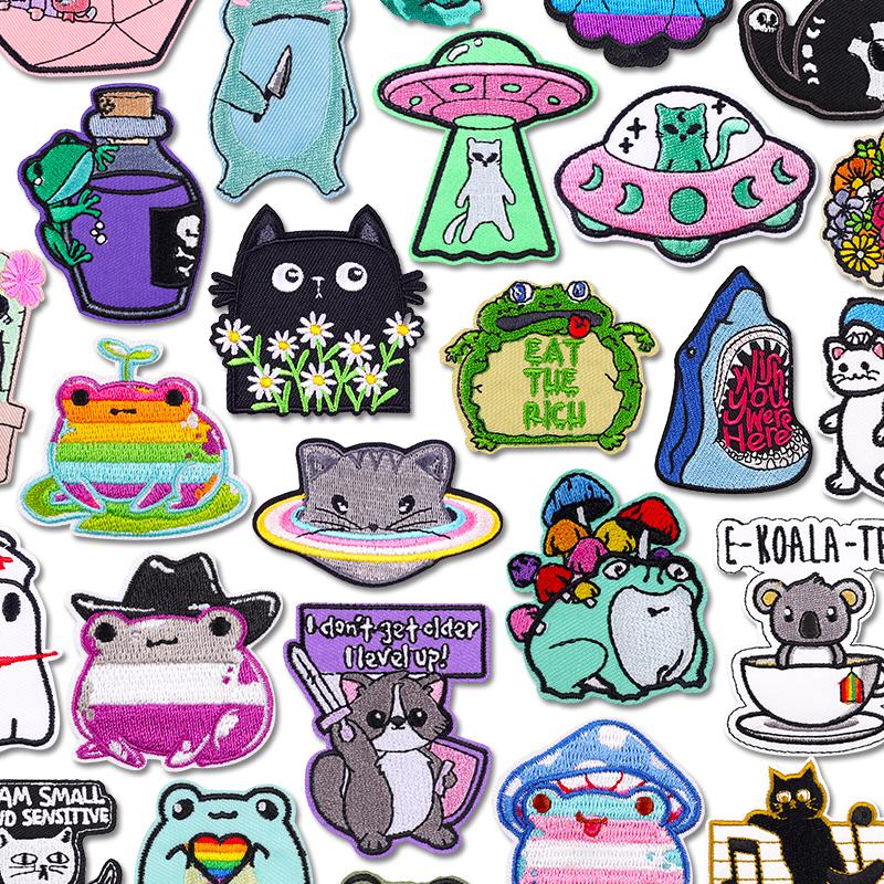 Cartoon Animal Emnroidery Sew Patch Cat Frog Embroidered Patch Iron On Patches For Clothing Hats Backpack Jeans Sew Bagdes DIY