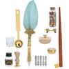 Feather Pen Wax Set Quill Dip Writing Ink Stamp Kit Vintage Student Stationery Gift BoxSP225043 Pearl Green Black