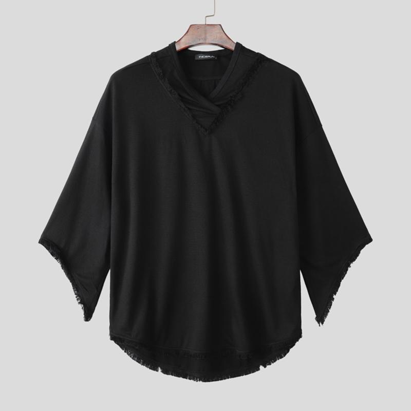 

INCERUN Мужские футболки с рукавом 3/4 летучая мышь, V-образным вырезом, полупрозрачные, повседневные, мешковатые, свободные L