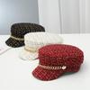 Tweed Plaid Cabbie Hat Chain Flat Cap Beret Hat Visor Peaked Hat