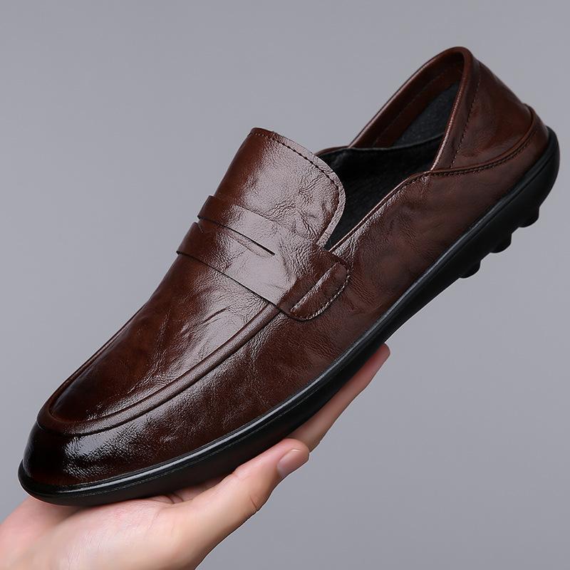 Fashion British Style Leather Lightweight Loafers for Men Spring Autumn Designer Soft-soled Casual Slip-on Business Men's Dress Shoes