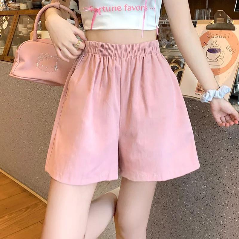

Summer Women s Double Pockets Cargo Short Pants Lady Solid Wide Leg Wash Cotton Shorts Girls Korean Baggy High Waisted Slacks XS розовый