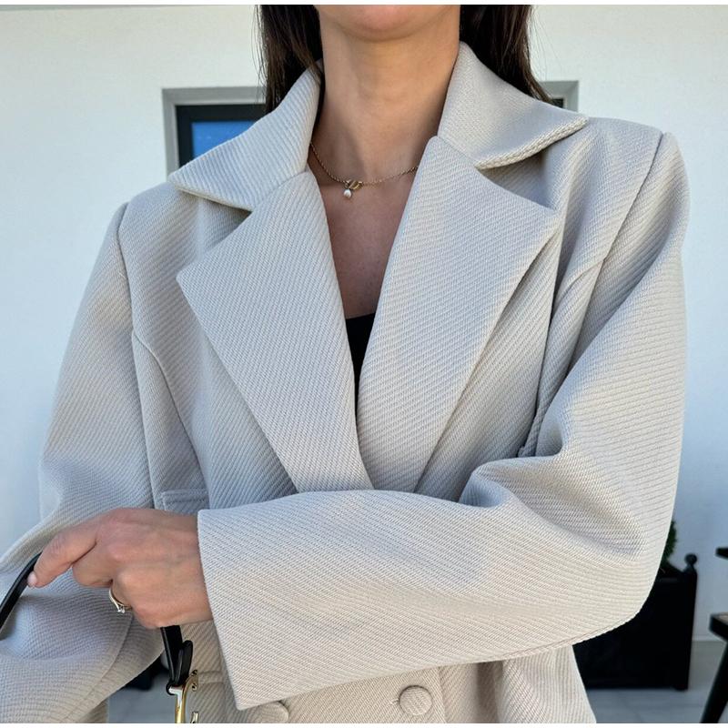 Осень-зима британский костюм воротник однотонный шерстяной маленький пальто женская — фото 3