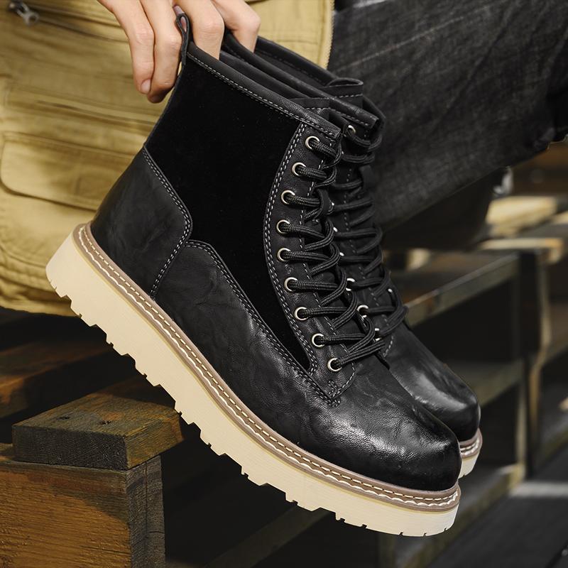 

New Autumn Winter Men Motorcycle Riding Boots with Anti Slip Stitching Height Increasing Retro Youthful Casual Fashi Boots 38 чёрный