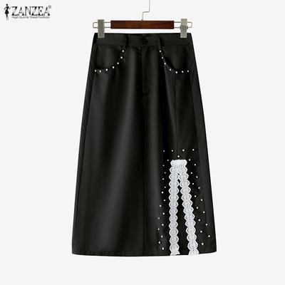 Womens Casual Lace Splice Side-slit Straight Skirt