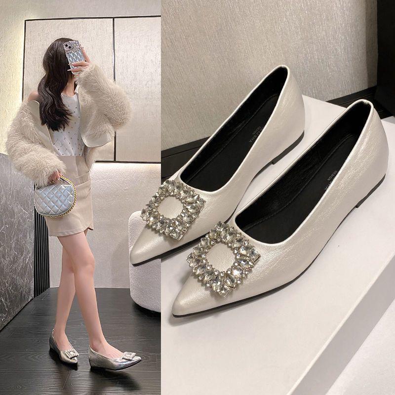 French beautiful heightening pointed rhinestone shoes in the autumn of 2025 new temperament versatile shallow mouth Mary Jane shoes women