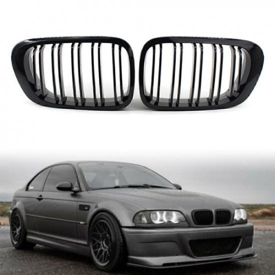 US Gloss Black Double Slat Front Bumper Grille For BMW 3 Series E46 M3 Coupe