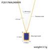 Vinatge Natural Sqaure Stone Pendant Lapis Lazuli Charm Necklace Stainless Steel Clavicle Chain For Women Jewelry