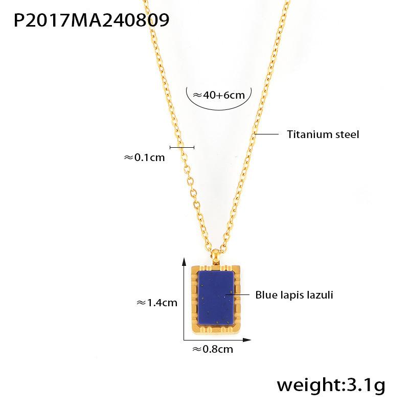 Vinatge Natural Sqaure Stone Pendant Lapis Lazuli Charm Necklace Stainless Steel Clavicle Chain For Women Jewelry