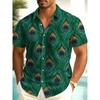 Herrenhemd mit Pfauenfedern Allover-Print, kurzärmeliges Hemd im Retro-Bohemian-Stil, farbenreich