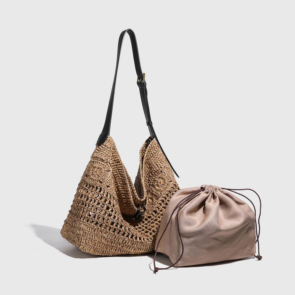 2025 New Summer French Style Lazy Beach Vacation Bag Niche Straw Woven Handmade Women's Bag Large Capacity