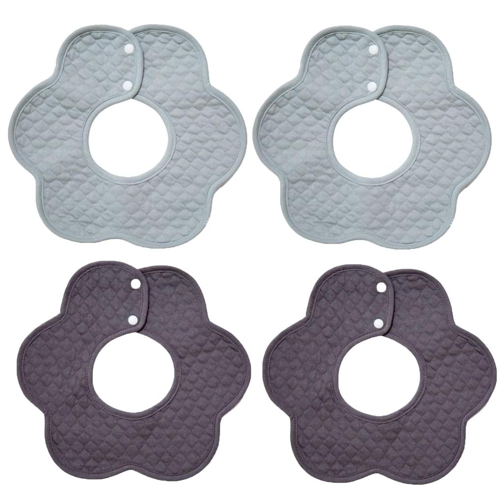 Baby Bib and with a Design for Mealtime Use Bibs In Charcoal Gray and Blue Elf-feer Set, 360% Cotton, Waterproof, Petal-Shaped (4 Gray)