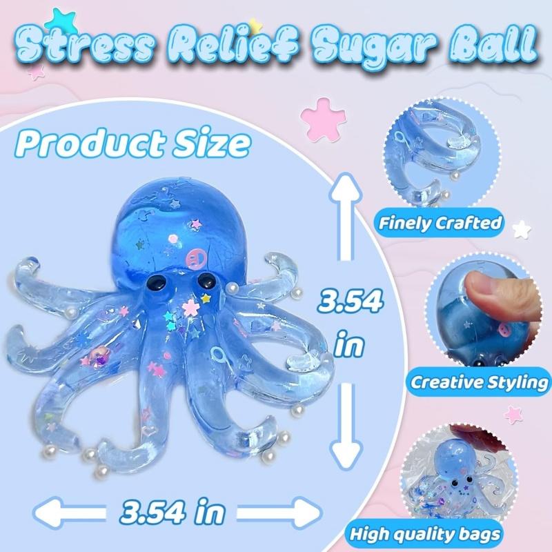 Glitter Octopus Taba Squishy Sugar Stress Ball for Cute Animals Squeeze Fidget Toy Squishy Ocean Sensory Decompression Kids Gift
