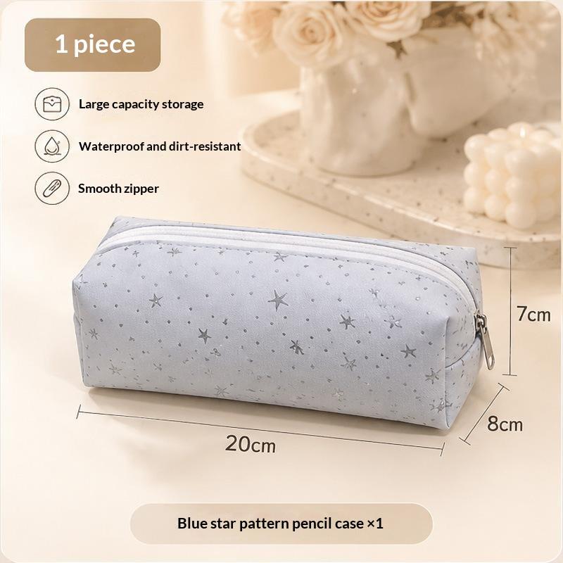 Multicolor Star Print Canvas Pencil Case Multi-Functional Portable Zippered Pen Pouch Large Capacity Portable Cosmetic Bag