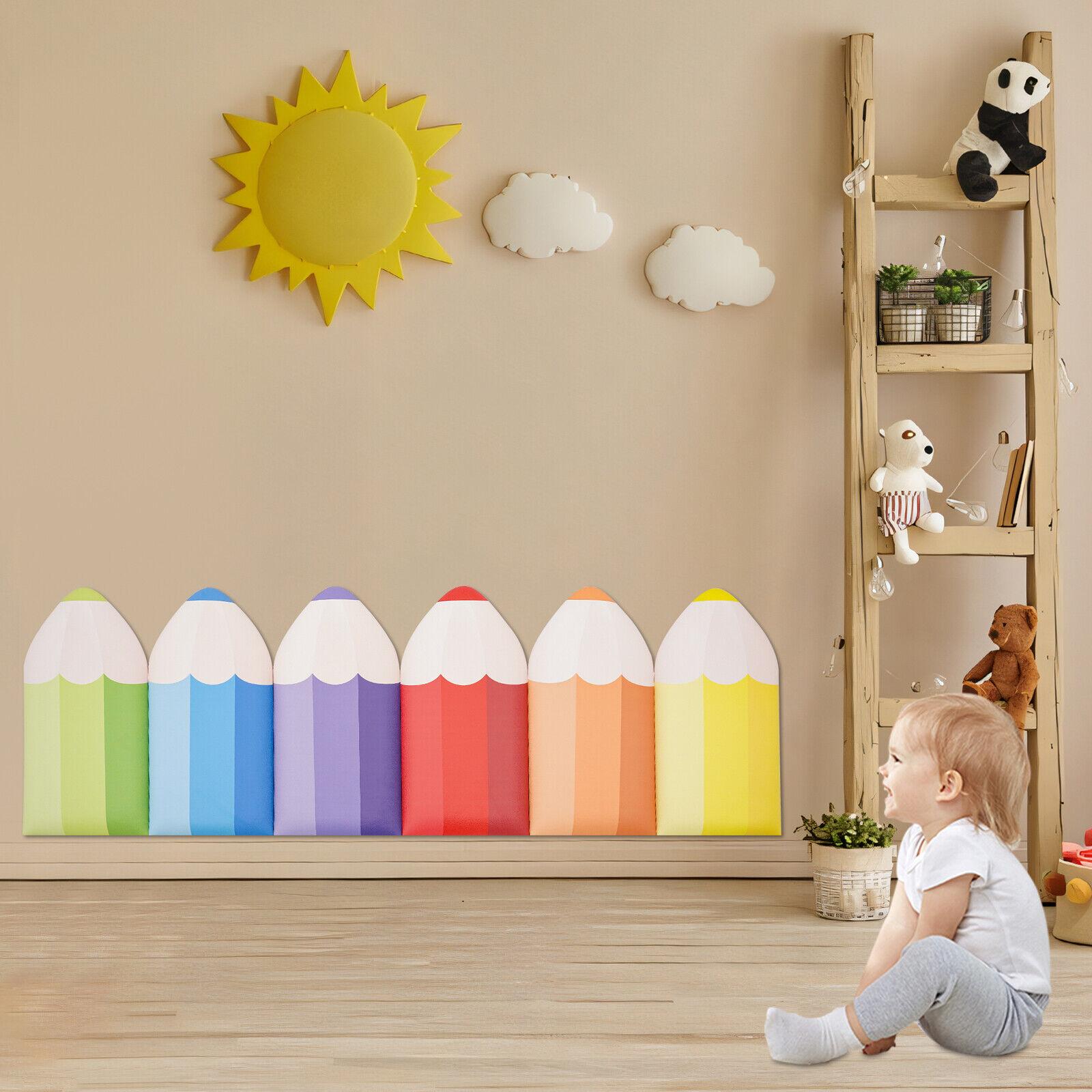 

6Pcs 3D Pencil Wall Padding for Kids Room Nursery Soft PU Leather Anti Collision Sticker Self Adhesive Mat United States