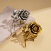 European and American Exaggerated Rose Flower Pleated Double Finger Ring Retro Old Personality Environmental Protection Niche Jewelry 