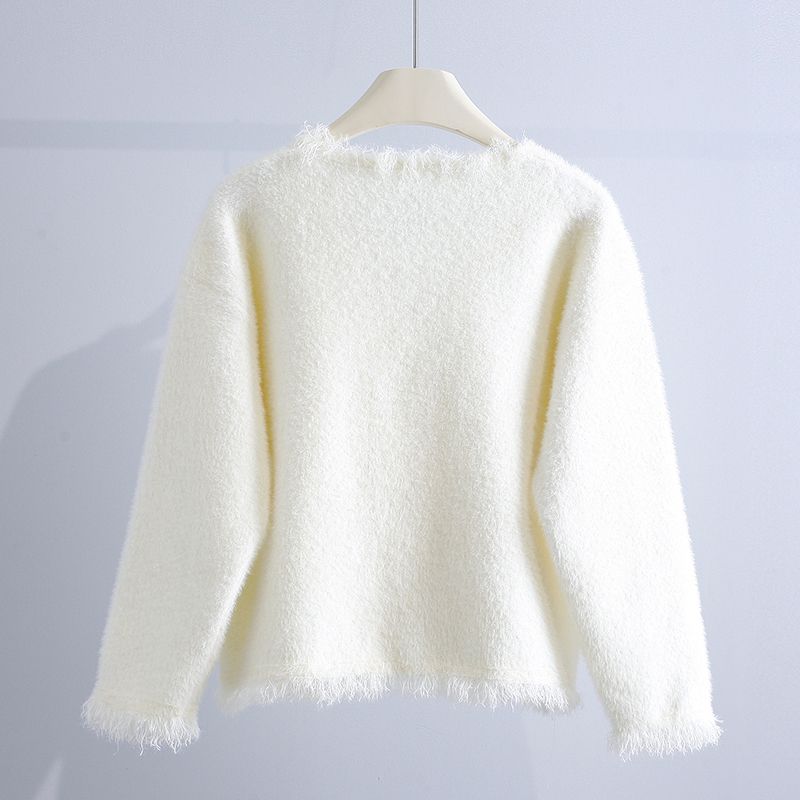 Imitacja norek polarowy sweter płaszcz sweter damski jesień/zima 2023 narodowy długi sweter z guzikami na rękawie dziergany sweter bluzki damskie