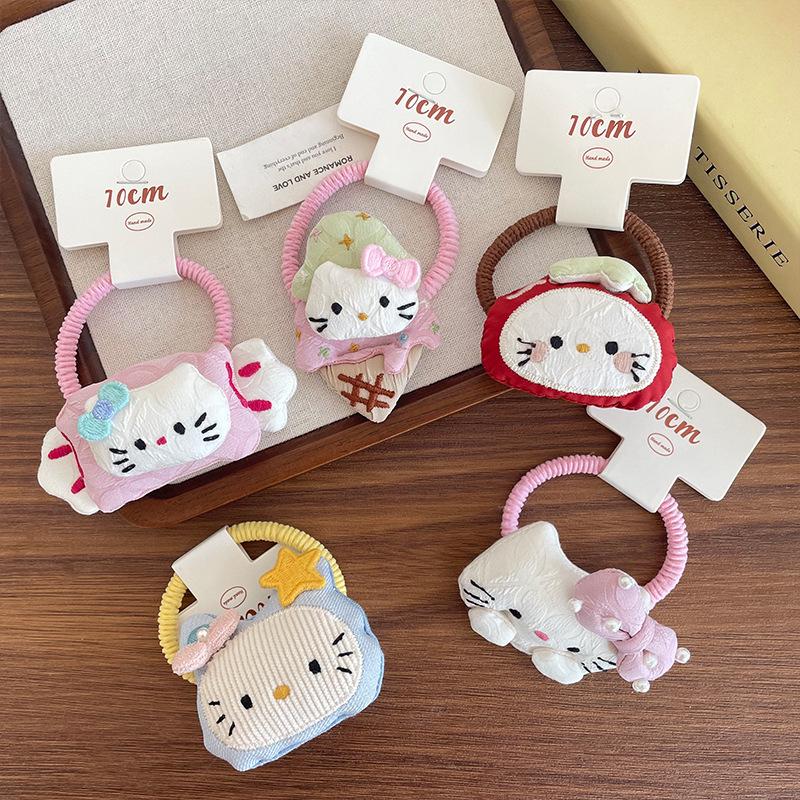 Korean Style Cute Cat Hair Tie for Girls - Handmade Fabric Student Hair Rope