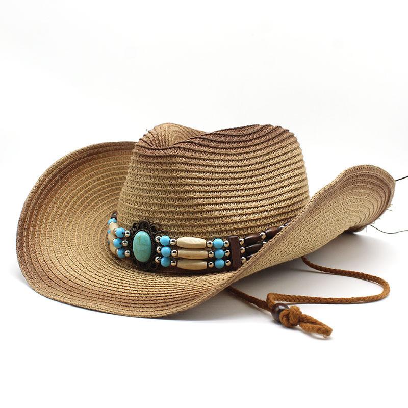 Ethnic Style Cowboy Sun Hat With Wide Brim Breathable Straw Summer Sun Protection For Men Women