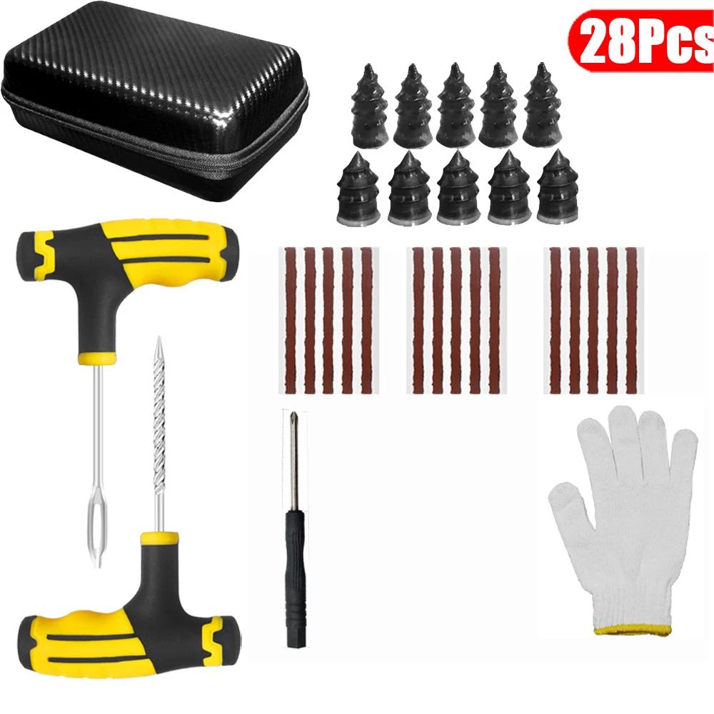 31Pcs Car Tire Repair Tool Auto Bike Tubeless Tire Tyre Puncture Tire Repair Kit Plug Garage Repair Plug Tools Kit Accessories