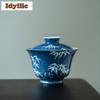 100ml Spray Blue Hand-painted White Bamboo Gaiwan Ancient Tea Tureen Tea Bowl With Lid Kit Tea Making Cover Bowl For Tea Craft