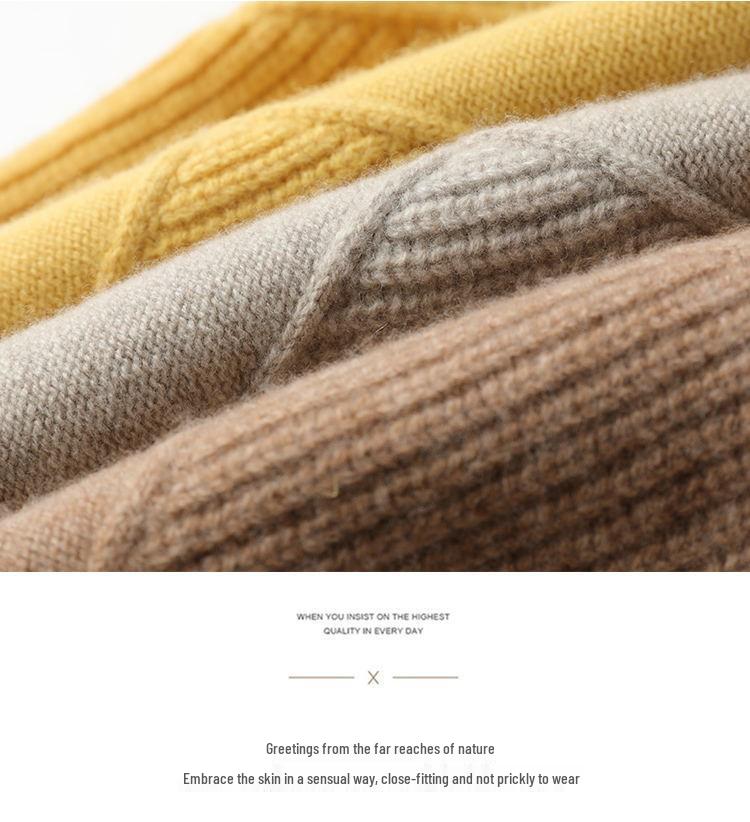 Dámský svetr s rolákem a kosočtvercovým vzorem - Podzim/Zima 2024, Jednobarevný, Volný střih, Pletený pulovr