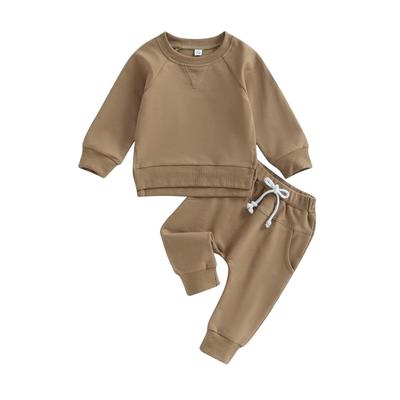 0-3Years Toddler Boys Girl 2Pcs Fall Outfits Solid Crew Neck Long Sleeve Sweatshirts Long Pants Clothes