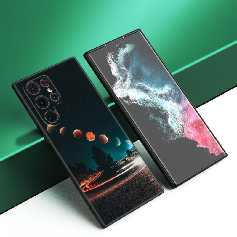 

Чехол для телефона Moon Stars Space Astronaut Black Silicone Case для Samsung Galaxy S23 S21 S20 FE S24 S22 Ultra S10E S10 S9 S8 Plus Samsung S24