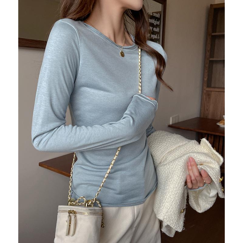 

Elegant Korean-Style Long-Sleeve Women’s Base Layer Top – Autumn/Winter, White, High-End Texture, Regular Fit, Outerwear XL (130-150 lbs)