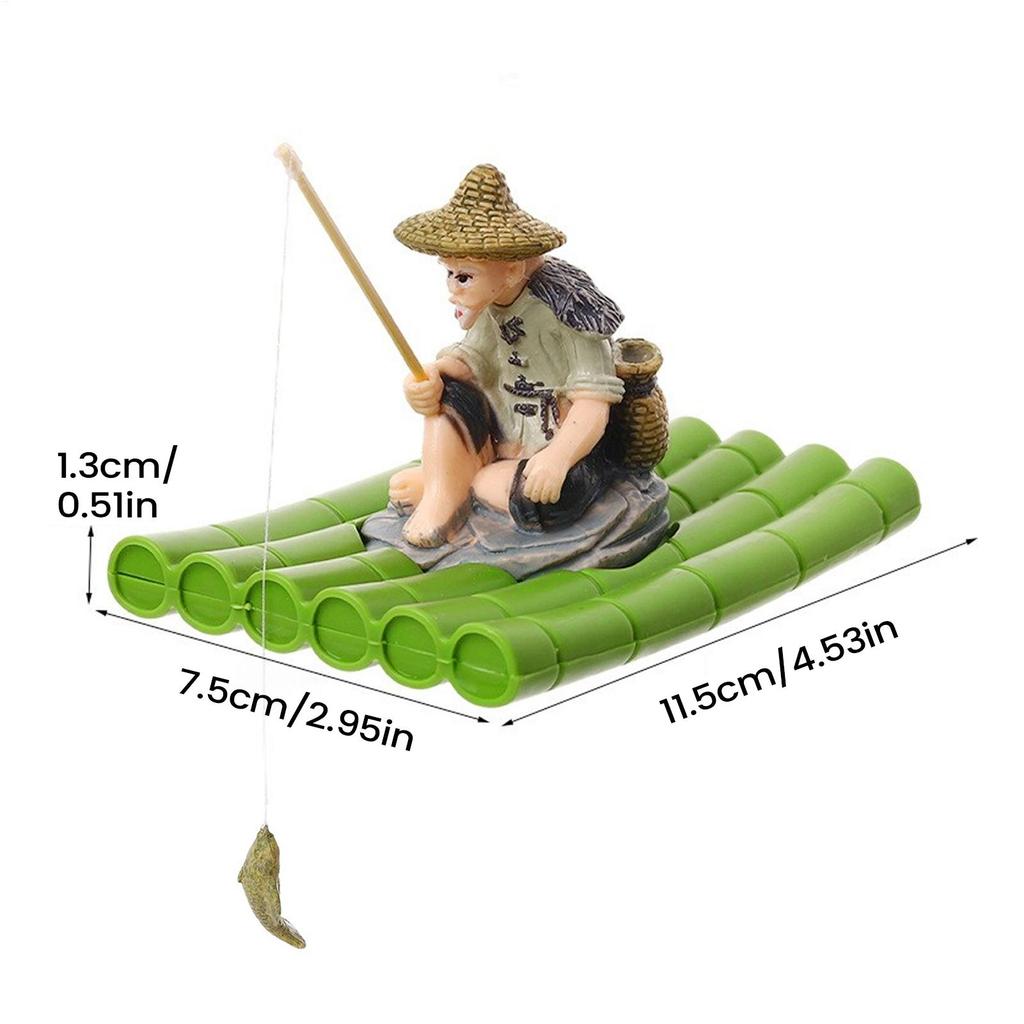 Fish Tank Decorations Realistic floating fishing Old Man bamboo raft Ornament Fishing Aquarium Betta Tank landscaping Decoration