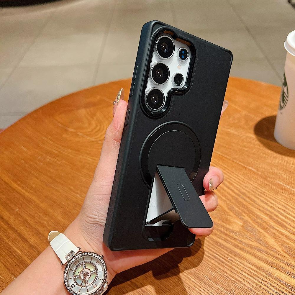 

Premium Magnetic Foldable Bracket Case for Samsung S26 S25 S24 Ultra Plus Anti-Drop Matte Clear Hard PC Protector Cover Galaxy S25+