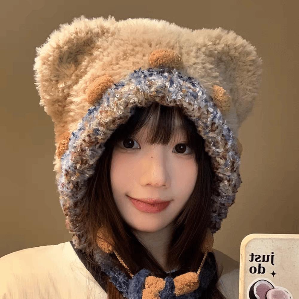 Fluffy Lei Feng Hat Ear Protection Winter Warm Hat Fashion Bear Ear Plush Hat Girls