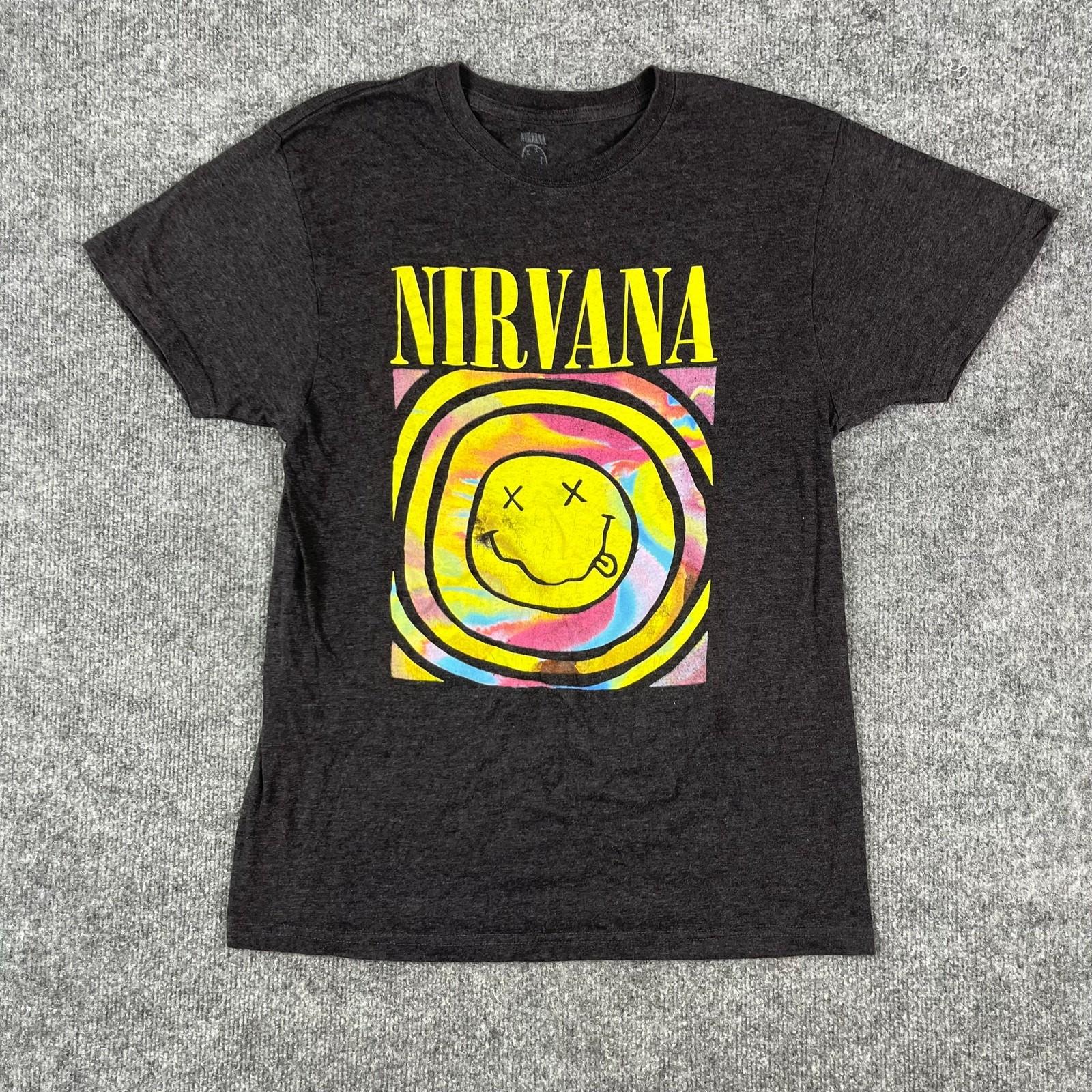 Nirvana T Shirt Mens Size L Black Graphic Band Tee Smiley Face Rock Grunge XL