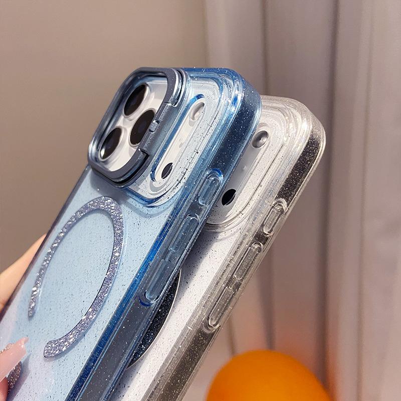 Luxury Clear Bling Magnetic Shockproof Phone Case for IPhone 17 15 16 14 13 12 Pro Max 17 Air for Magsafe Stand Protector Cover