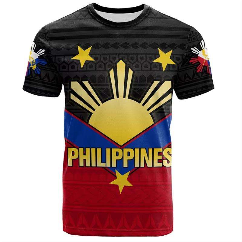 3D Printed Philippines Independence Day Pattern T Shirt Breathable Quick Dry Style S