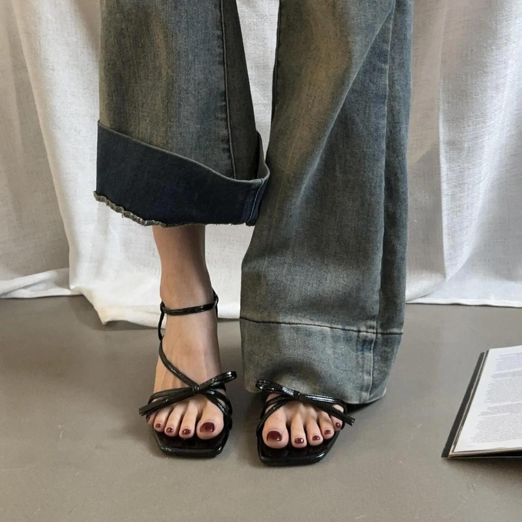 Sandals Sexy 2024 Summer Mid-Calf Strap Comfort Shoes for Women Suit Female Beige Clear Heels Black Girls Gladiator Fashion Stil