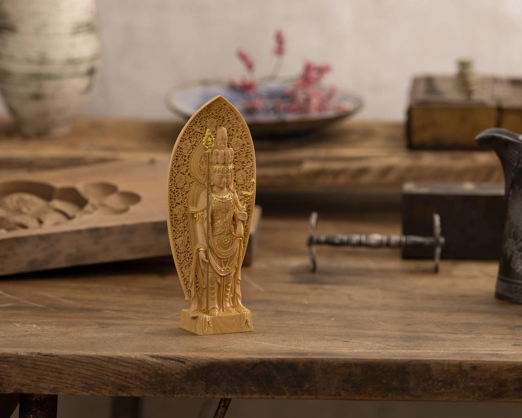 Tiny Buddha Kannon 12cm Hasedera Style Kannon Bodhisattva Buddha statue figure wood carving ornament Kannon HSD Eleven-Headed - (wood boxwood,