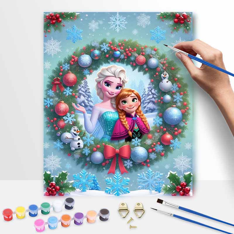 Disney digital oil painting Frozen wreath snowflakes Olaf hand painting home decoration painting 20x30cm