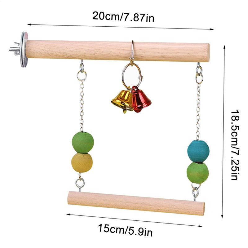 Wood Bird Swing Funny Natural Wooden Parrot Perch With Bell Training Stand Holder Exercise Stand Bird Play Gym For Parakeet