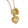 Stylish Pearls Necklace with Heart Shaped Shells Pendant and Full Diamonds Gifts for Trendy Women Special Occasions