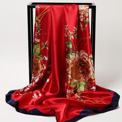 Spring/Summer New Women'S Silk Scarf 90 * 90cm Simulated Silk Twill Square Scarf Fashion Printed Large Square Scarf Professional Scarf