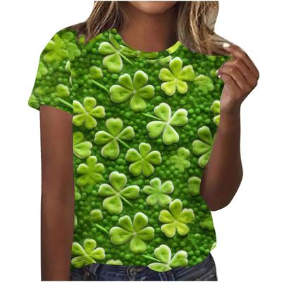 Summer Round Neck 3D St. Patrick's Day Green Theme Print Top Fashionable Casual Short Sleeved Women's T-shirts