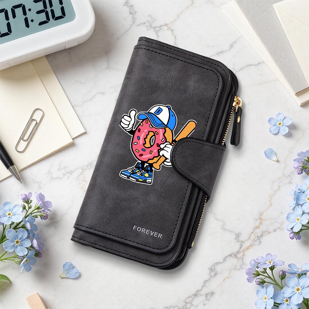 Cute Donut Cartoon Long Wallet Funny Baseball Pattern Purse Portable Fashion Card Holder