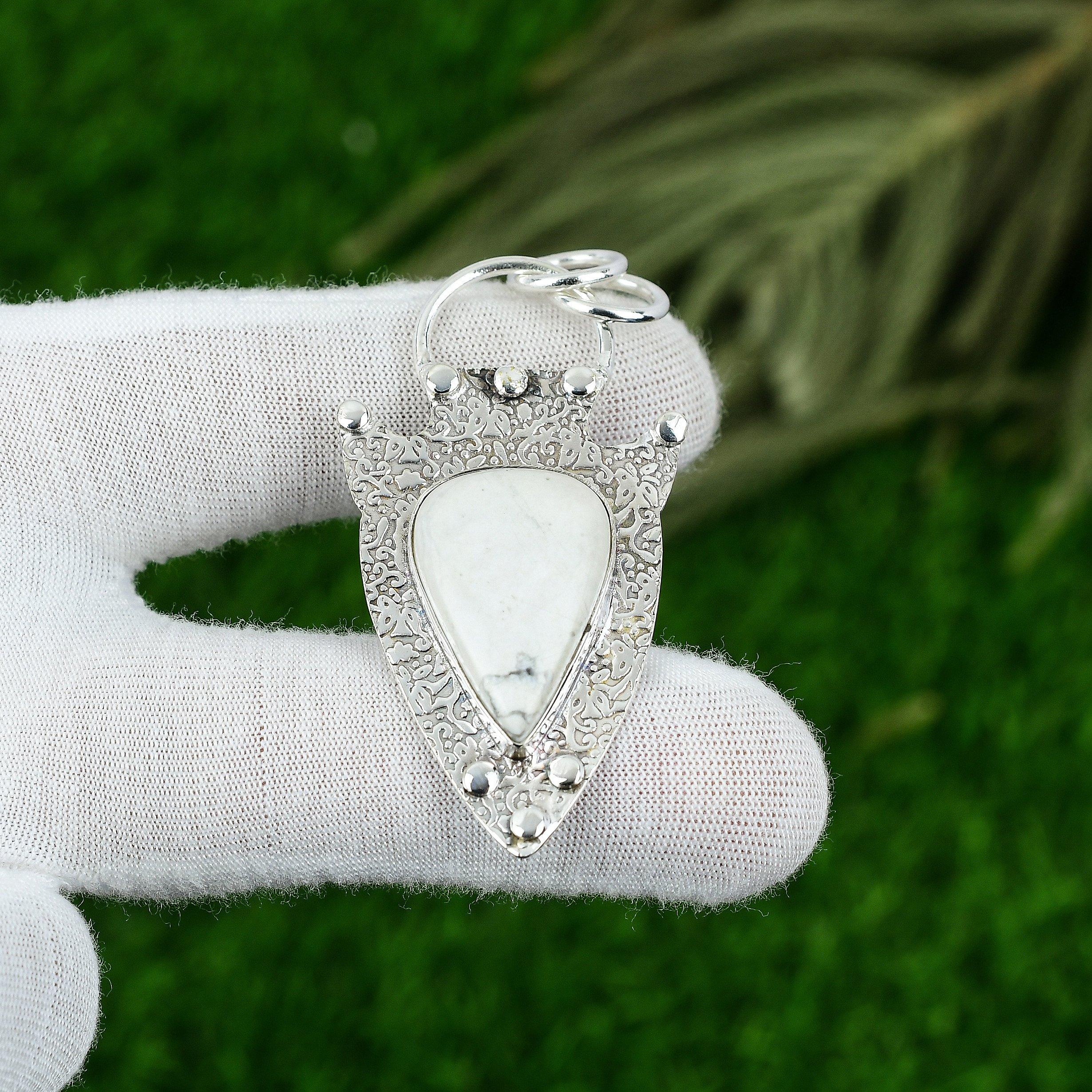 Anniversary Gift For Her Natural Howlite Gemstone Pendant 925 Sterling Silver