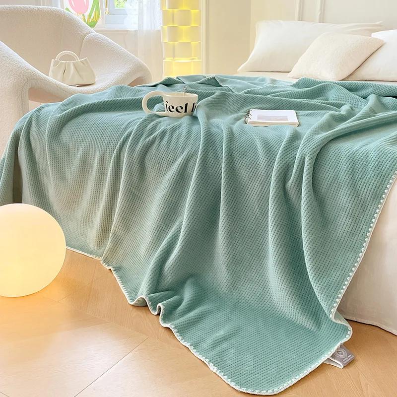 Solid color waffle multi-functional blanket lunch break blanket bedroom sofa casual blanket warm and comfortable