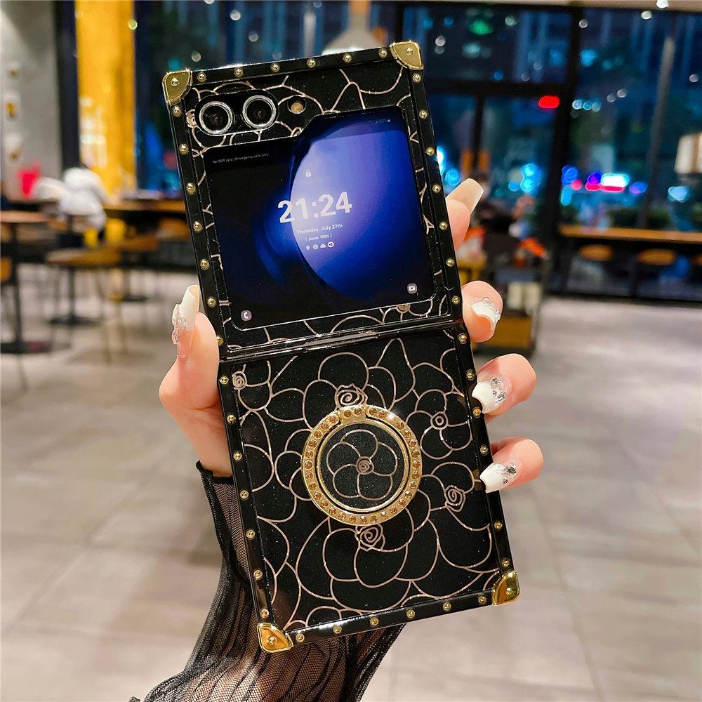 Vintage Ring Holder Stand Flower Leather Case For Samsung Galaxy Z Flip 6 Shockproof Cover